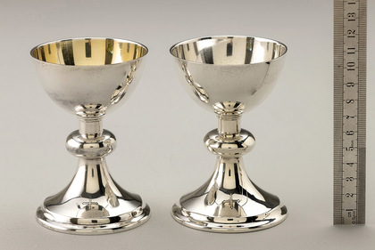 British Military World War II Silver Chaplain's Chalice Set (Pair, sterling silver and silver plate) - Broad Arrow, Crows Foot